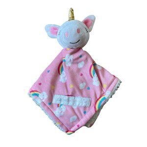 Petite Lamour Unicorn Pink Lovey Security Blanket NuNu Plush Head White Rainbow